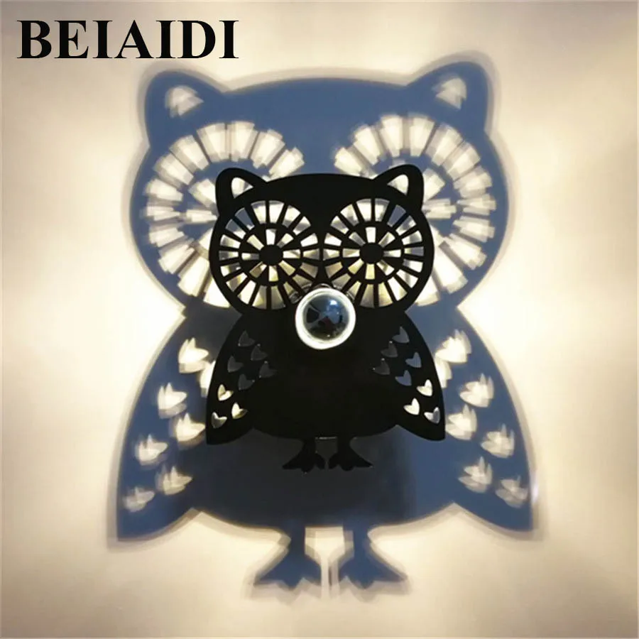 BEIAIDI E14 Creative LED Wall Lamp Owl Lampshade Projection Shadow
