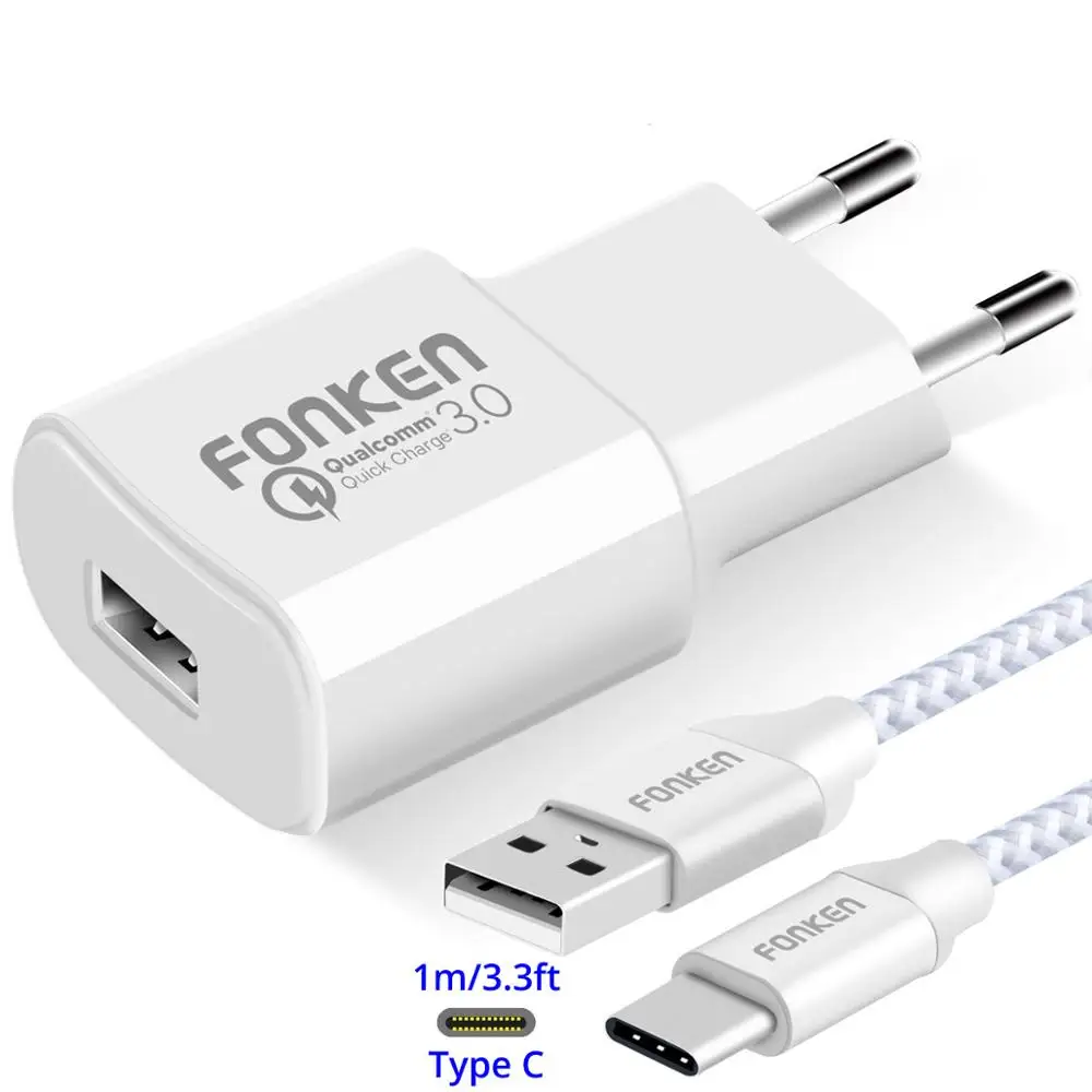 FONKEN USB зарядное устройство Quick Charge 3,0 быстрое зарядное устройство QC3.0 QC2.0 18 Вт настенное быстрое зарядное устройство с кабелем быстрой зарядки для мобильного телефона - Тип штекера: White add type c