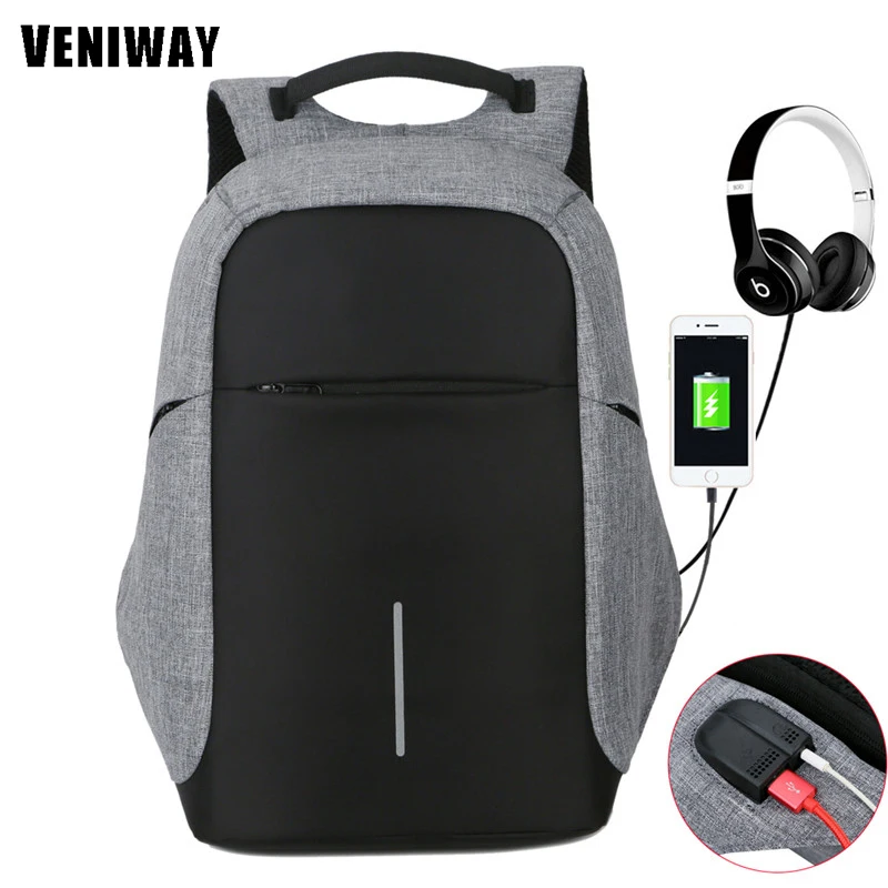 Kaufen VENIWAY Anti diebstahl Rucksack XD Stadt Design USB Lade Männer Laptop Rucksäcke Männlichen Mochila Wasserdichte Multifunktionale Rucksack
