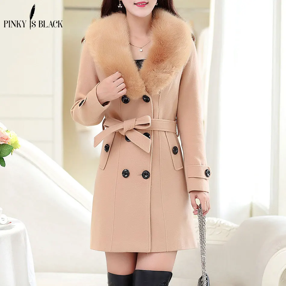 

Pinky Is Black 2019 autumn winter women wool coat plus size double-breasted button medium-long ladies fur jackets and coats