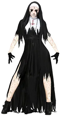 Взрослые Зомби костюмы монахини страшные кровавые сестры Мэри женские живой мертвец костюм наряд Готический ужас Хэллоуин нарядное платье