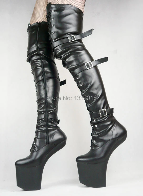 thigh high leather boots no heel