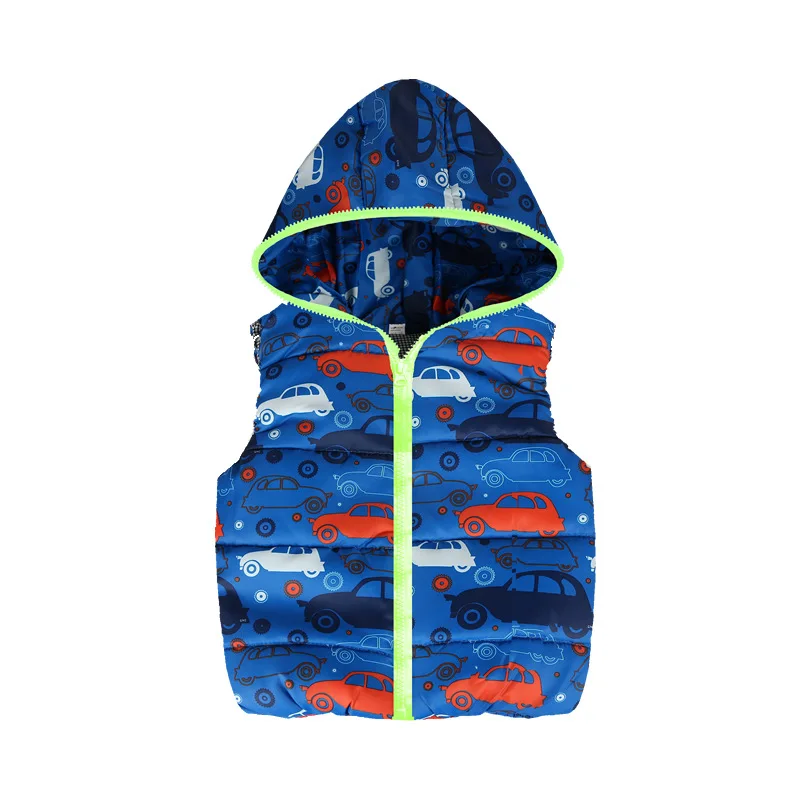 Cotton Child Waistcoat Hooded Car Printed Baby Boys Vest Children Outerwear Spring Autumn Kids Clothes For 2-6 Years Old