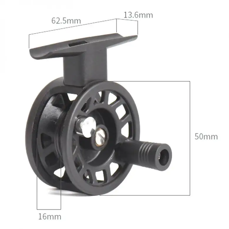 Черная Сверхлегкая катушка для ловли нахлыстом 55 г, диаметр 50 мм, АБС-пластик, Левостороннее колесо для подледной рыбалки