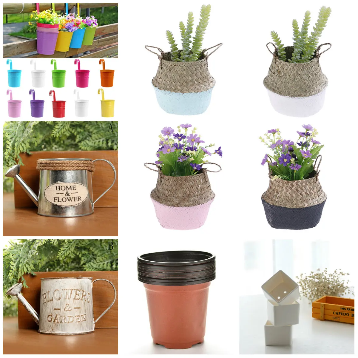 

Baskets Foldable Laundry Handmade Storage Straw Patchwork Wicker Rattan Seagrass Belly Garden Flower Pot Planter Bamboo Basket