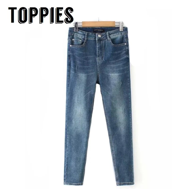 

2019 Autumn and Winter High Waist Elastic Jeans Women Boyfriend Skinny Jeans Zipper Fly Long Denim Pencil Pants