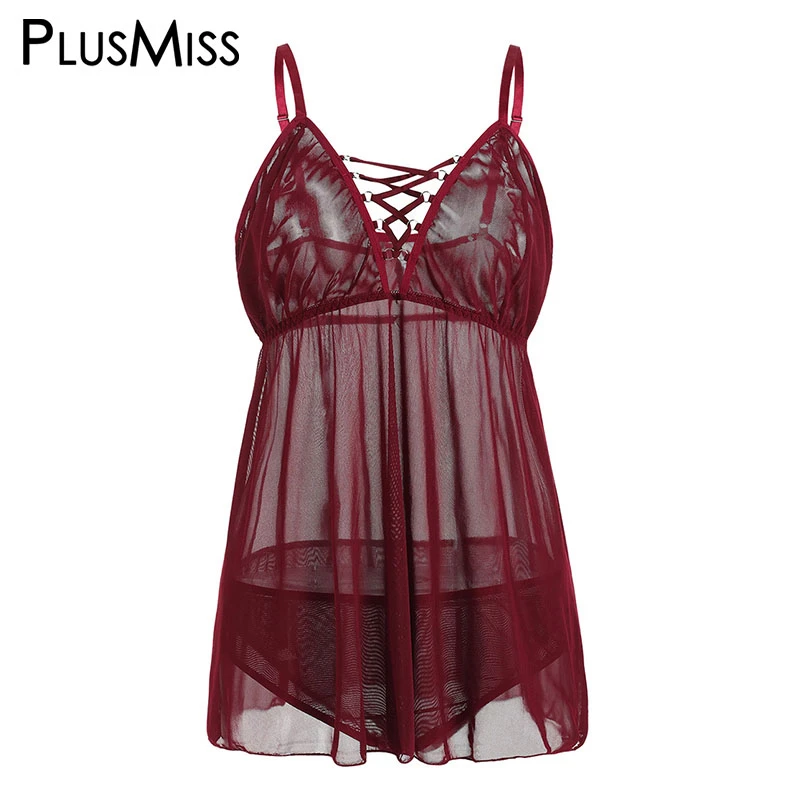 PlusMiss размера плюс 5XL Спагетти ремень кружево Ночная рубашка одежда для сна халат