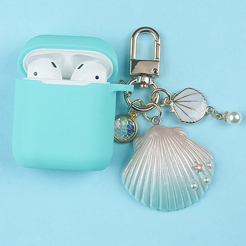 Cute colorful Seashell Silicone Case for Apple Airpods Case 1 2 Case Protective Cover Bag Bluetooth Earphone Case Box Keychain