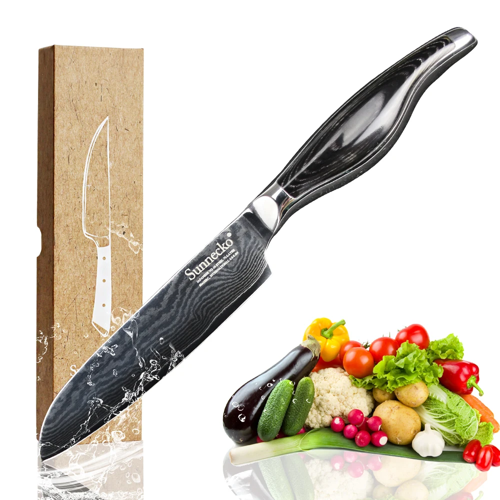 Sunnecko Профессиональный дамасский нож 5 дюймов Ножи Santoku сильная твердость