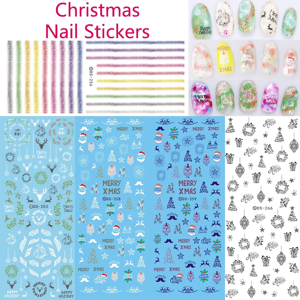 5pcs/lot Water Transfer Nails Art Sticker Christmas/Bell/Villus/Flowers