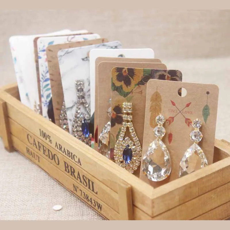 

2019New Jewelry Display Card Colorful Design Paperboard Earring Gift Display Marble Design Flower Design 5x9cm Card50+50oppbag