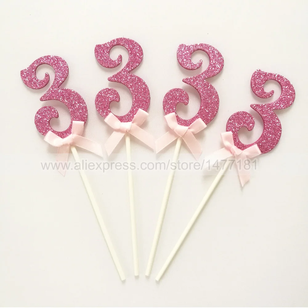 3 Number 3 cupcake pick 2 years birthday cupcake topper