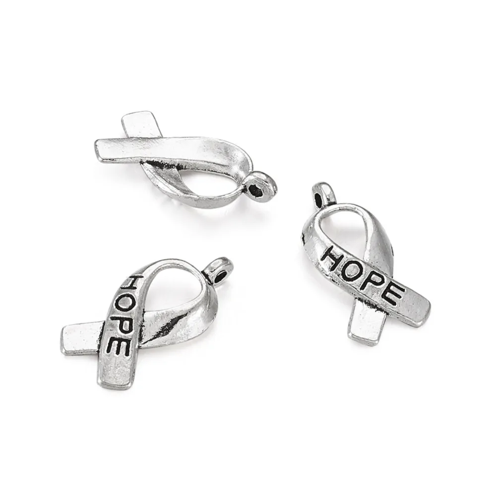 Tibetan Silver Color Bronze Tone Especial Hope Breast Cancer Awareness Ribbon Charms Pendants for Jewelry Necklace Making | Украшения и