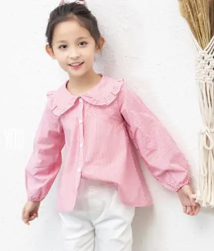 Коллекция года, Весенняя детская одежда рубашка в полоску в Корейском стиле Модная рубашка для девочек - Цвет: Розовый