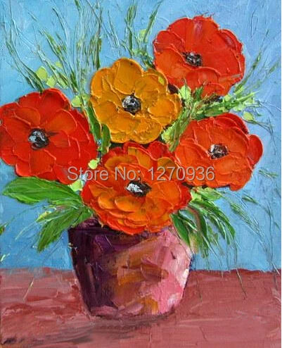 

Skilled Artists Handmade Modern Lovely Pot Flowers Oil Painting on Canvas for Home Decoration Hang Knife Painting Art