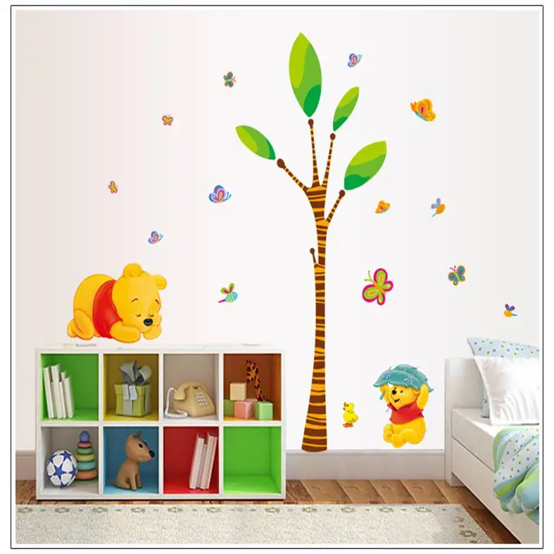 Мультяшные ПВХ наклейки на стену с изображением Винни-Пуха бабочки для детской комнаты для мальчиков и девочек, домашний декор, настенные наклейки, украшение для дома - Цвет: 7044