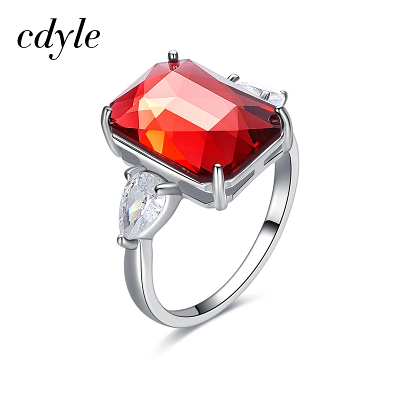 

Cdyle Embellished with crystals Women Rings 925 Sterling Silver Red/Gold Crystal Female Finger Rings