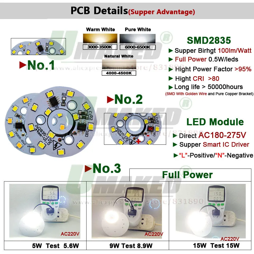 placa de alumínio pcb regulável, cabos 20cm,