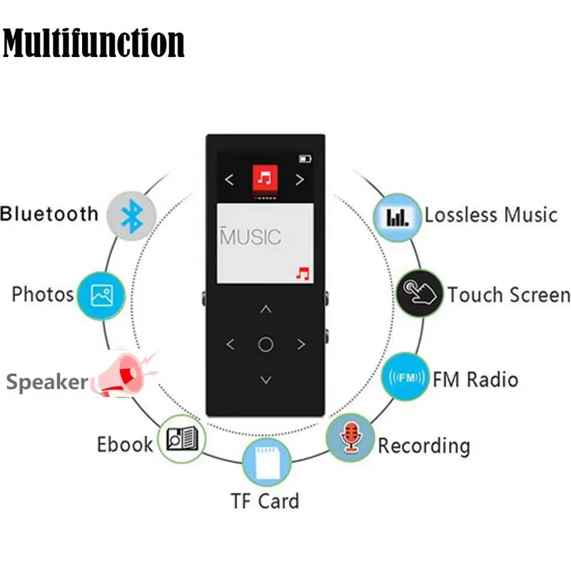 MP4 плеер Bluetooth 16G с динамиком с сенсорным экраном поддерживает видео, fm-радио без потерь Музыкальный плеер поддерживает карту памяти 128 ГБ