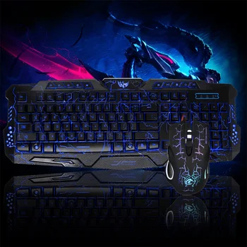 

J10 Keyboard Mouse Combo Colorful Adjustable LED Color Backlit Ergonomic Gaming Keyboard with Mouse Set for Gaming Fans