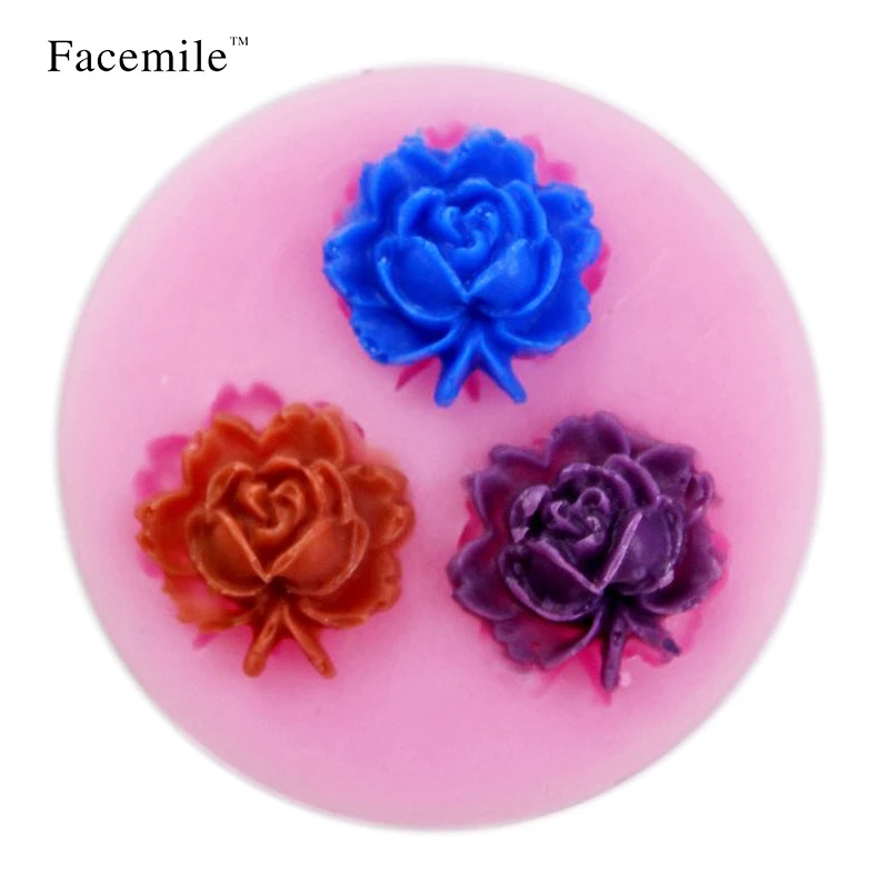 

Cute 3 hole rose flower Arylic Resin Flower fondant cake molds soap chocolate mould for the kitchen baking tool 50-62