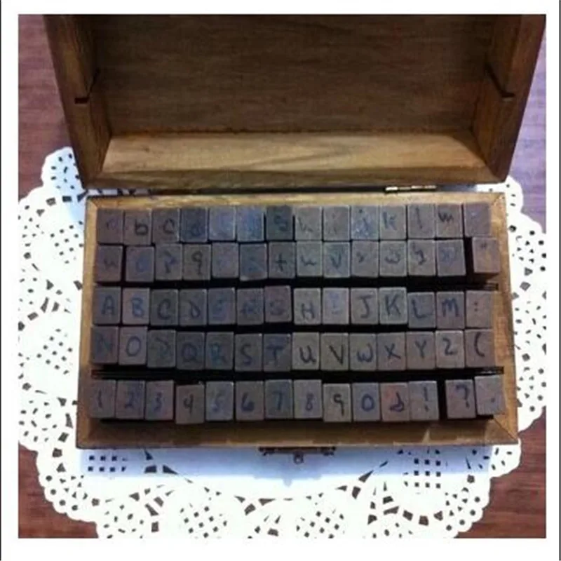 

70pcs Vintage DIY Number And Alphabet Letter Wood Rubber Stamps Set With Wooden Box For Teaching And Play