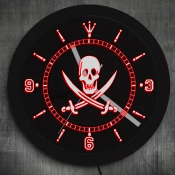 

Skull With Crossed Swords LED Neon Sign Clocks Wall Horloge 3D Saat Jolly Roger Pirate LED illumination 12 Hour Display klok