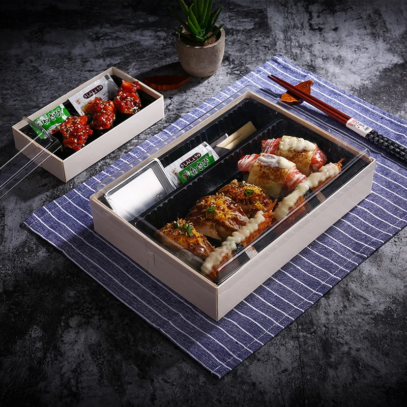 Упаковочная коробка, лоток для еды, прозрачная упаковочная коробка, деревянная одноразовая десертная квадратная коробка, благородный экологичный суши-блюдо для еды, 1 шт