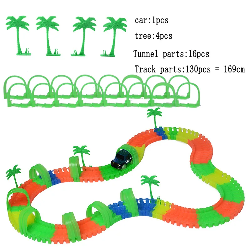 Светильник для железной дороги, светящийся трюк, светящийся гоночный светильник, гибкие игровые автоматы, магический грузовик, игрушки для мальчиков, чудо-треки - Цвет: 130pcs 1car tunnel