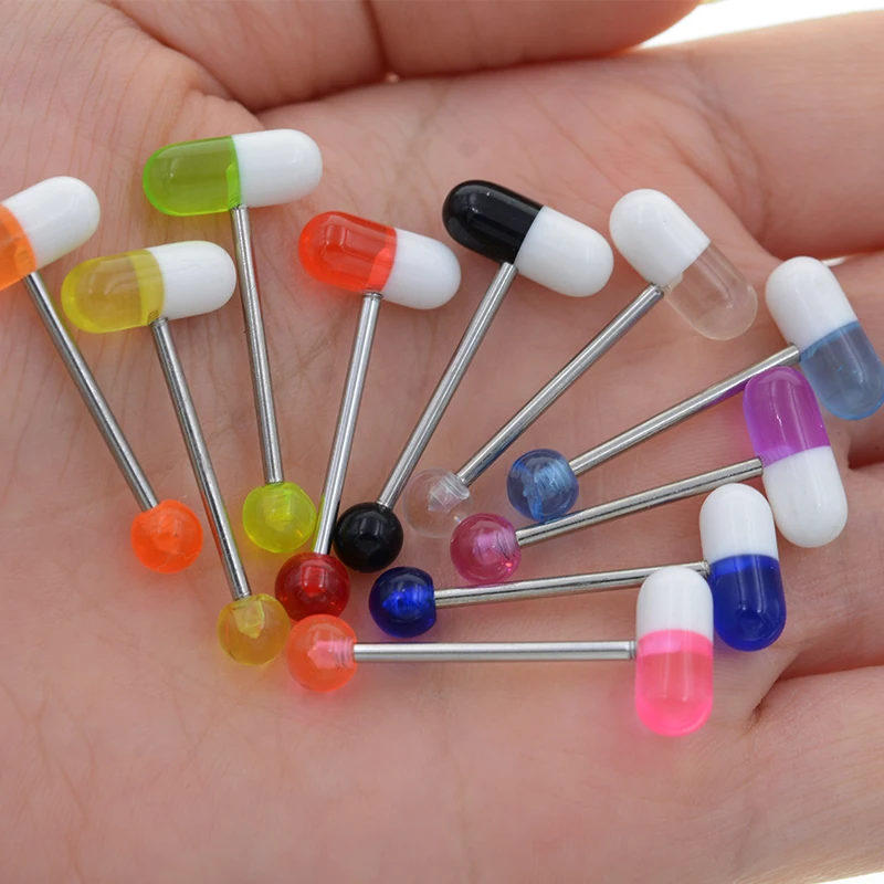 1 Piece Unique Capsule Pills Design Acrylic Tragus Piercing 1.4*19mm Surgical Stainless Steel Body Piercing Tongue Rings - Image 6