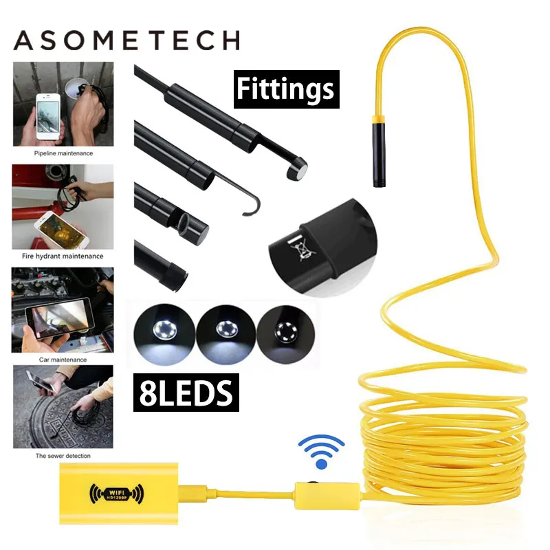 Kopen Asometech USB Endoscoop Camera HD 1200 p IP68 Semi Stijve Buis Endoscoop Draadloze Wifi Borescope Video Inspectie voor Android iOS