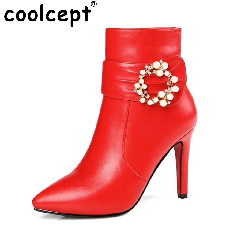 

Ladies Pointed Toe Thin High Heel Ankle Boots Women Brand New Short Botas Fashion Woman Zipper Wedding Shoes Footwear Size 33-43