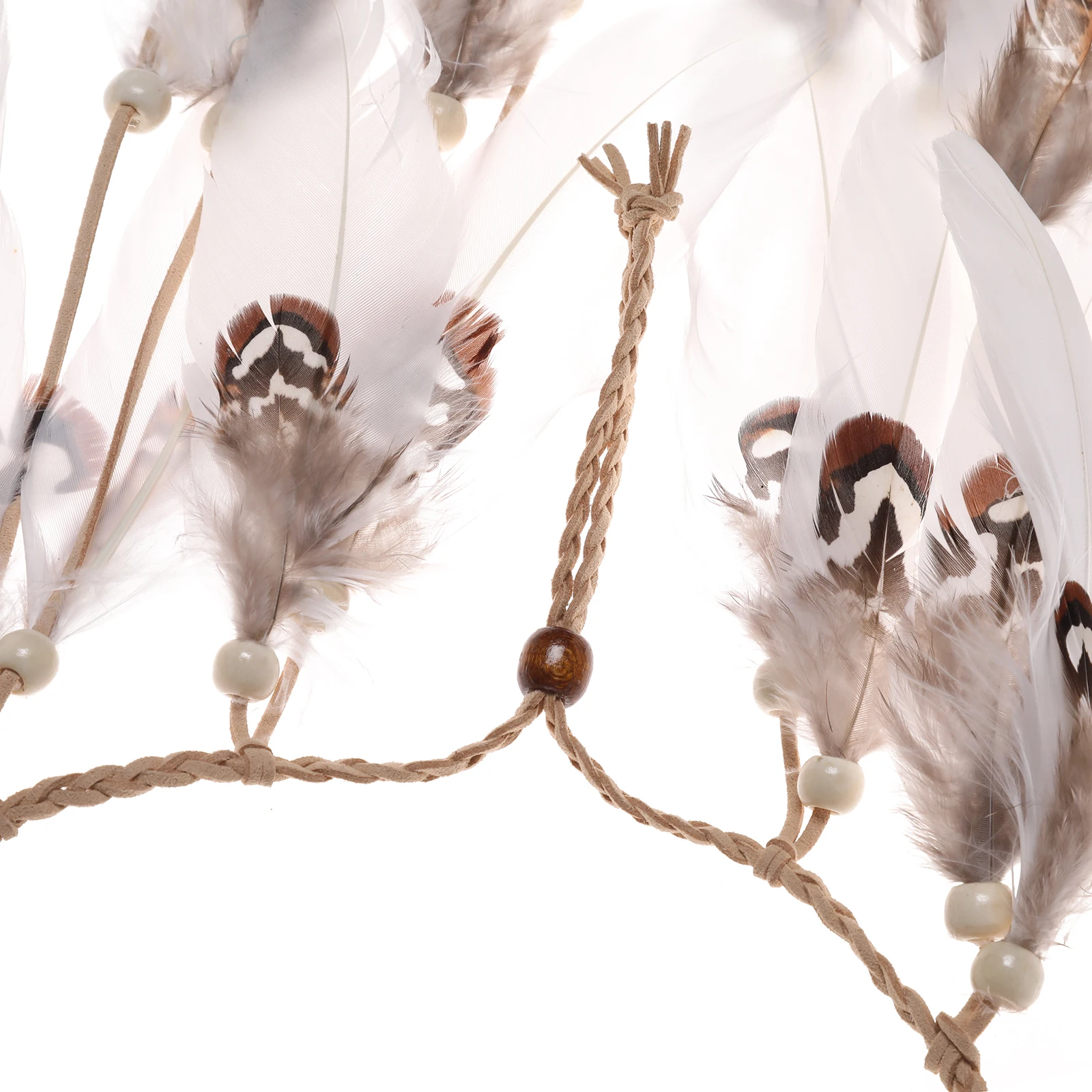 Molans ручной Вязание косы веревки и повязка на голову, модная в богемном стиле белого и коричневого цветов перо с головными повязками Винтаж твердые шарики настраиваемых диапазона