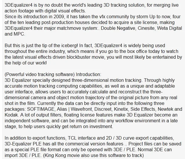 3d Equalizer 4 R3 Enterprise Win Powerful Video Tracking Software
