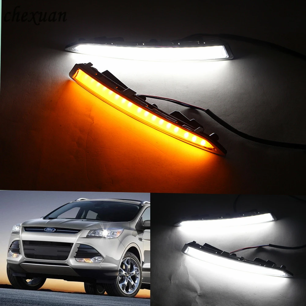 

CSCSNL 1set 12V Car Led DRL Daytime Running Lights Daylight For Ford Kuga Escape 2013 2014 2015 2016 With Yellow Turn Signal