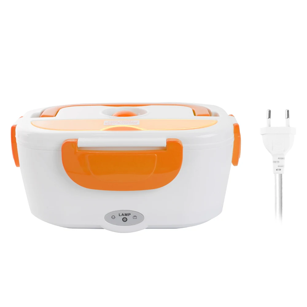Orange EU plug Портативный Электрический Ланч-бокс, цельный разделенный офисный Ланч-бокс для школьных бенто, детский Ланч-бокс с подогревом, контейнер для еды, теплая ложка - Цвет: Orange EU plug