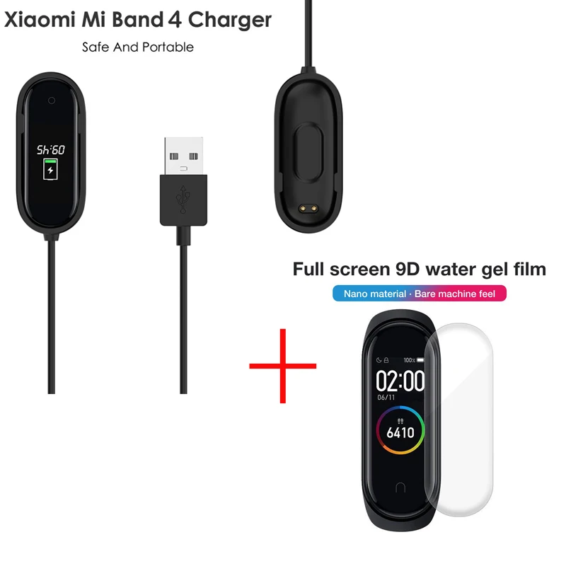 

For Xiaomi Mi Band 4 Charger Cord Replacement USB Charging Cable Adapter Fitness Tracker Smart Bracelet Hydrogel Protection Film