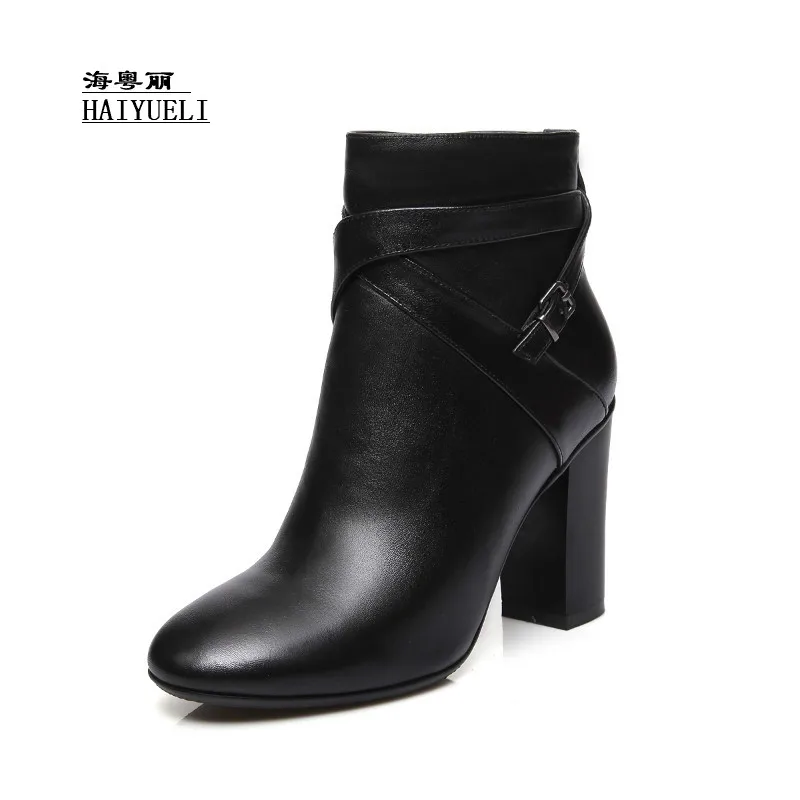 

Top Product Women Shoes Genuine Leather Pure Handmade Thick Heel Women High-heeled Shoes Ankle Boots Autumn Winter Boots