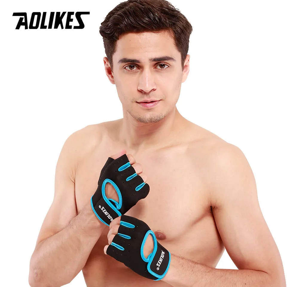 AOLIKES 1 Pair Men Women Gym Half Finger Sports Fitness Exercise Training Wrist Gloves Anti-slip Resistance Weightlifting Gloves 4