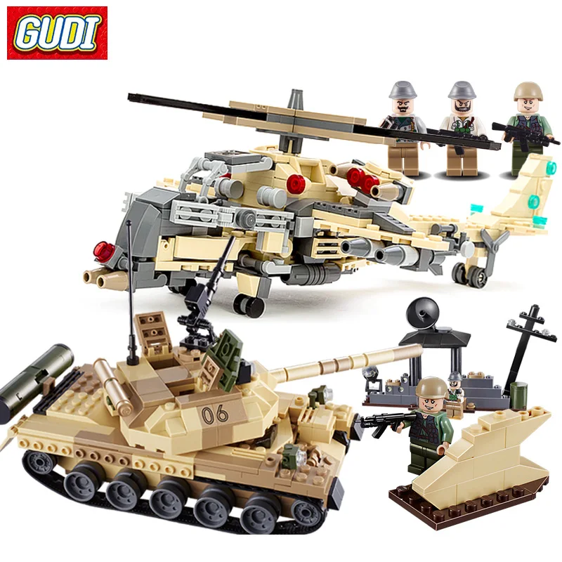 

GUDI 8007 Blocks Military Series Armed Helicopter Vehicle Fighter Models Educational Assemble Building Block Toys For Children