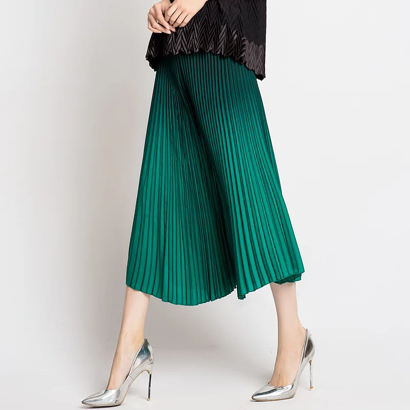 [EAM] Новинка, осенне-зимние свободные плиссированные широкие брюки с высокой эластичной талией зеленого цвета, модные женские брюки JL565