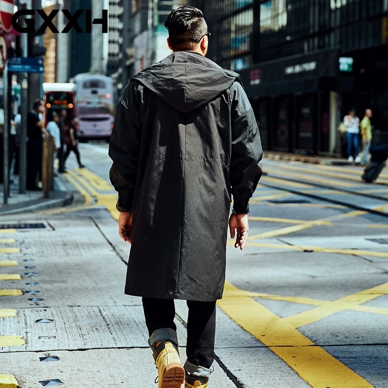 

GXXH Brand 2019 Autumn New Hoodies Trench Coat Men Clothing Male Long Black Oversized Windbreaker Jacket Plus Size 5XL 6XL 7XL