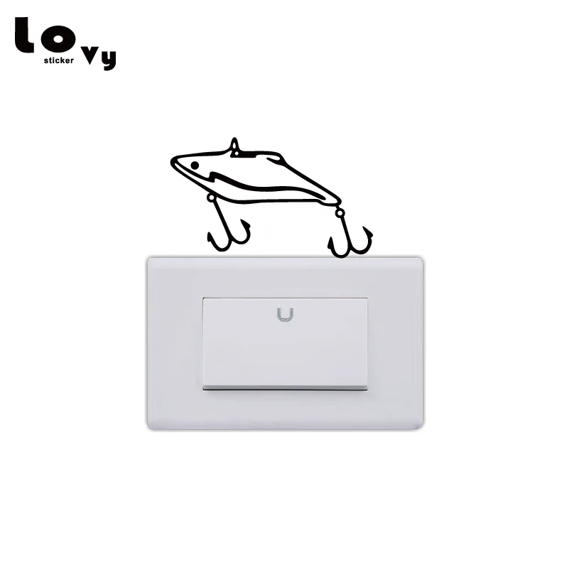 Fishing Lure Vinyl Switch Sticker Creative Cartoon Vinyl Wall Decal Home Decor SW0312 Fishing Lure Vinyl Switch Sticker Creative Cartoon Vinyl Wall Decal Home Decor SW0312