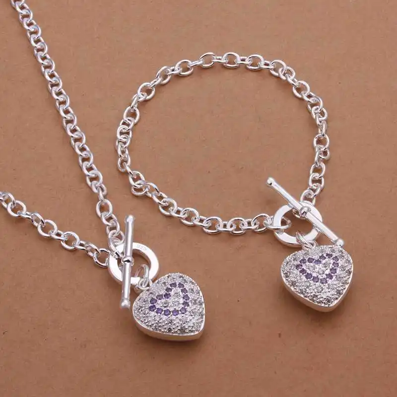 Free Shipping silver plated Jewelry Set Fine Fashion Zircon Charm Pendant Silver Jewelry sets