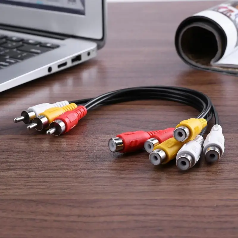 Черный 25 см 3RCA штекер 6RCA гнездо Аудио Видео AV адаптер кабель|Кабели VGA| |
