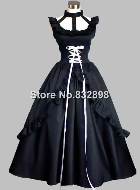 

Gothic Black Sleeveless Thai Silk Princess Long Dress Stage Costume
