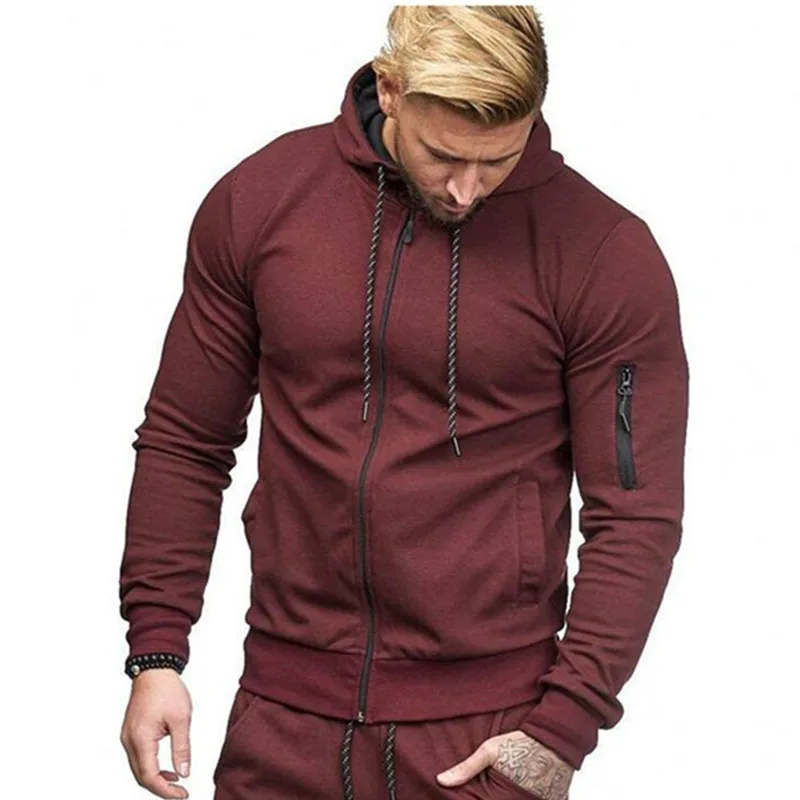 

2019 hot style men's slim sports cardigan hoodie long sleeve coat wool hoodie arm zipper fashion casual coat coat for men