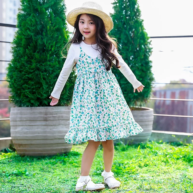 

patchwork school kids clothes girls dress 2018 spring autumn ruffles floral long sleeve children dresses school girls clothing