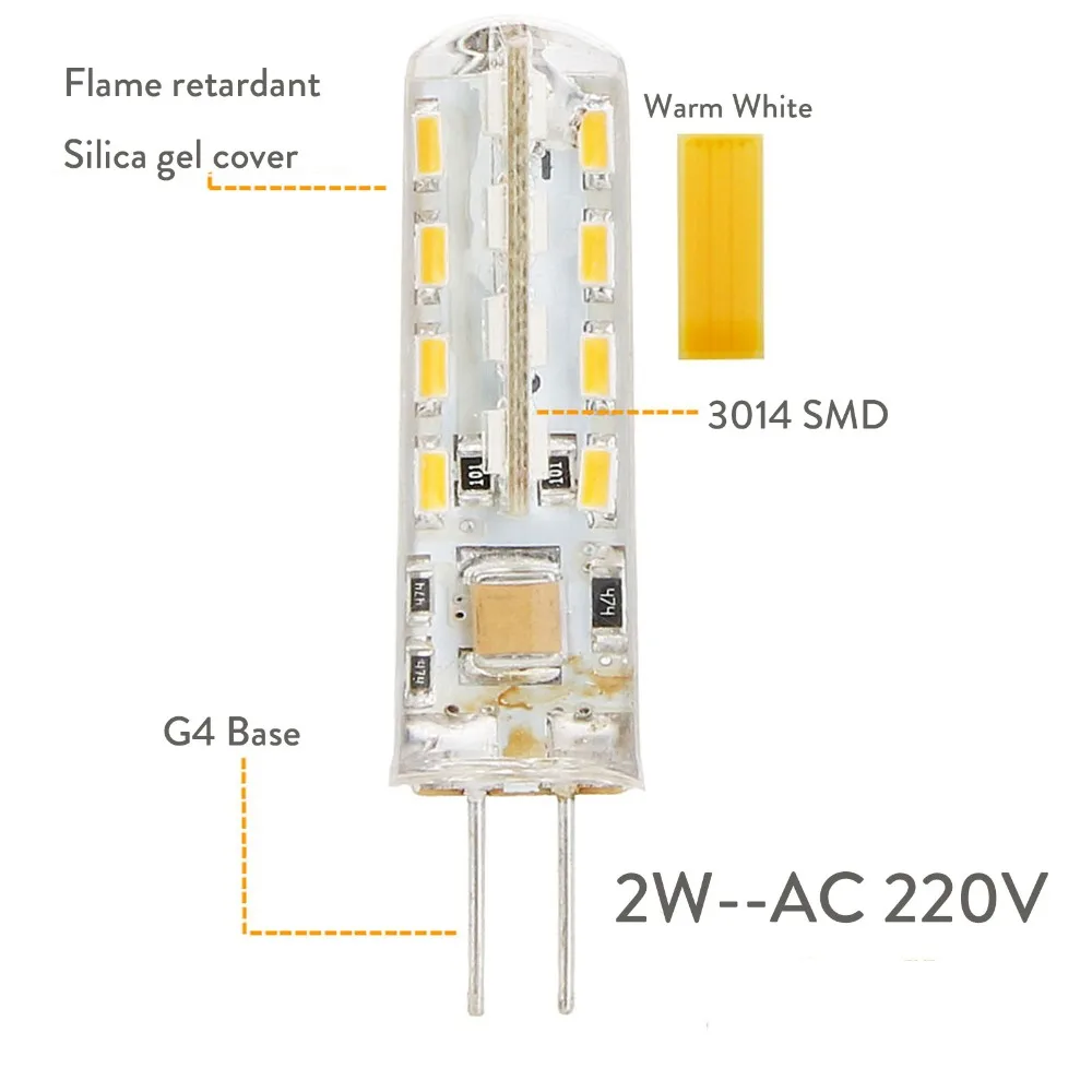 10 шт./лот Светодиодная лампа G4 мини кукурузная AC 220V 32LED теплый белый 2700K 2W LED Замена