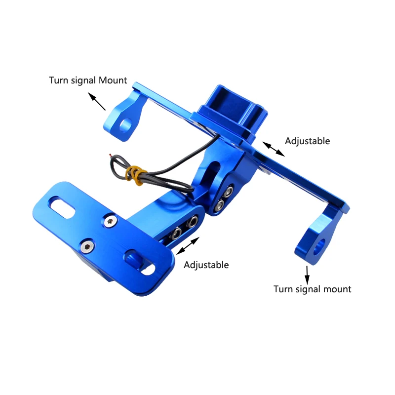 Держатель номерного знака для мотоцикла с ЧПУ, светодиодный кронштейн, алюминиевый синий/черный Регулируемый угол, держатель номерного знака
